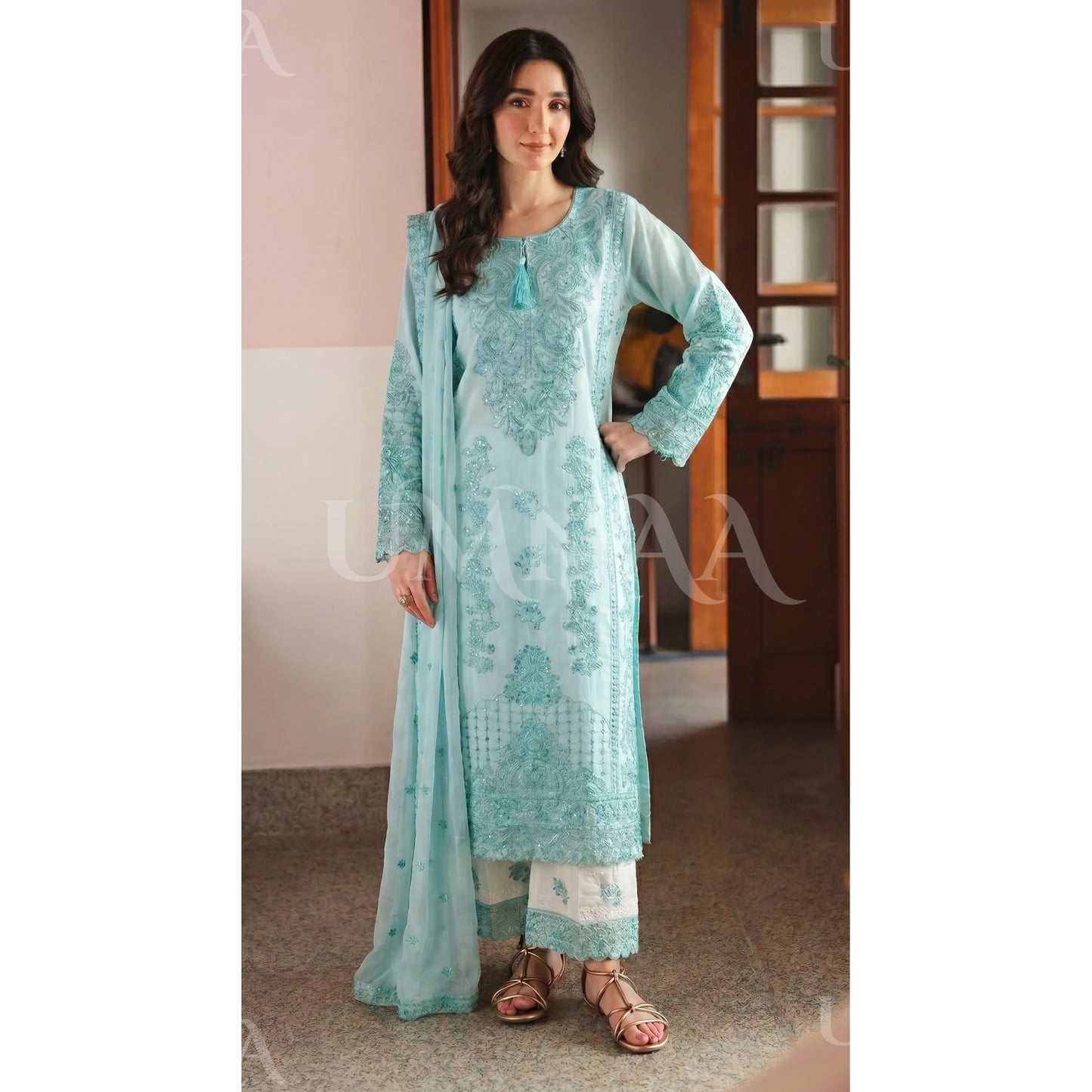 UA-192 festive Embroidered Cotton Collection with Chiffon Duppatta | Ready to Wear | Asian clothes