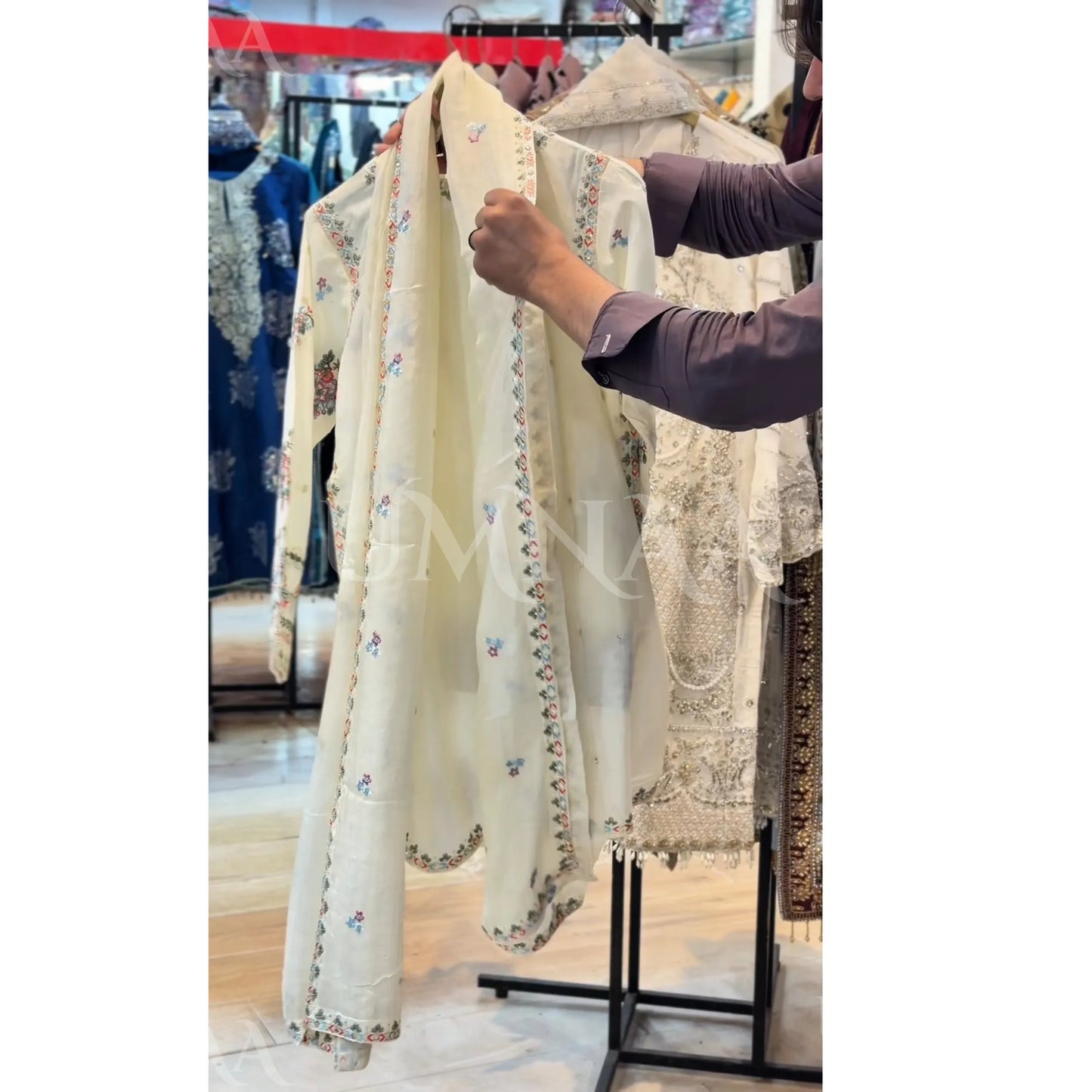 UA-194 Embroidered Cotton Farshi Shalwar Collection by Umnaa | Ready to Wear Pakistani Asian Clothing
