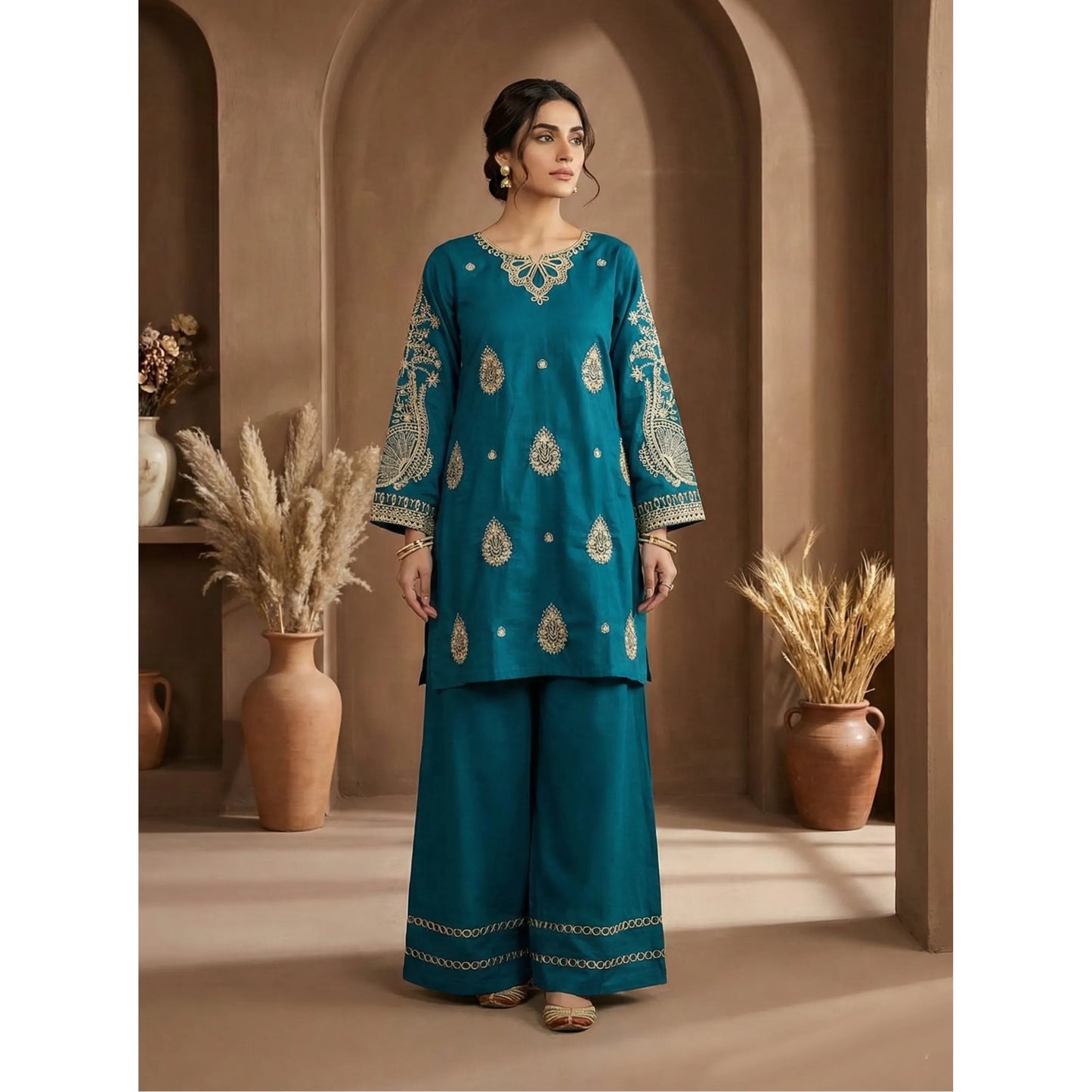 UA-196 Embroidered Cotton Lawn Co-Ords Set by Umnaa Ready to Wear Pakistani Asian casual Modest clothes