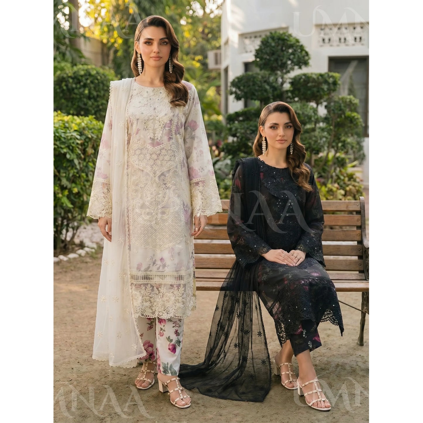 UA-200 Embroidered Chiffon 3-Piece with Printed Lining & Trouser