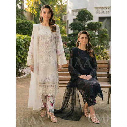 UA-200 Embroidered Chiffon 3-Piece with Printed Lining & Trouser