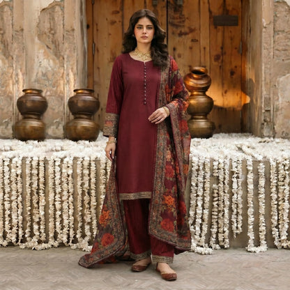 UA-207 Embroidered Viscose Farshi Shalwar with Printed Chiffon Dupatta by Umnaa | Ready to Wear Pakistani Asian clothes
