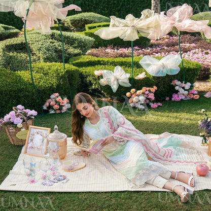 UA-208 Embroidered Chikenkari Cambric Cotton Pastel Festive Collection by Umnaa - Ready to Wear Pakistani Asian clothes