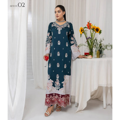 UTT-23 Embroidered Viscose Linen Kaftan Style 2 Piece Co Ord Set Collection by Traditional Thread