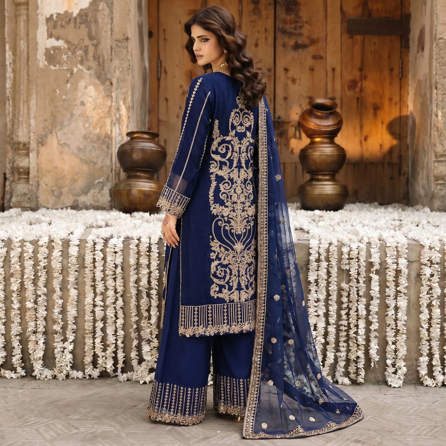 U-73 3 Pc women's Embroidered Chiffon salwar kameez Pakistani Indian fashion Traditional Womenswear Festive collection-UMNAA