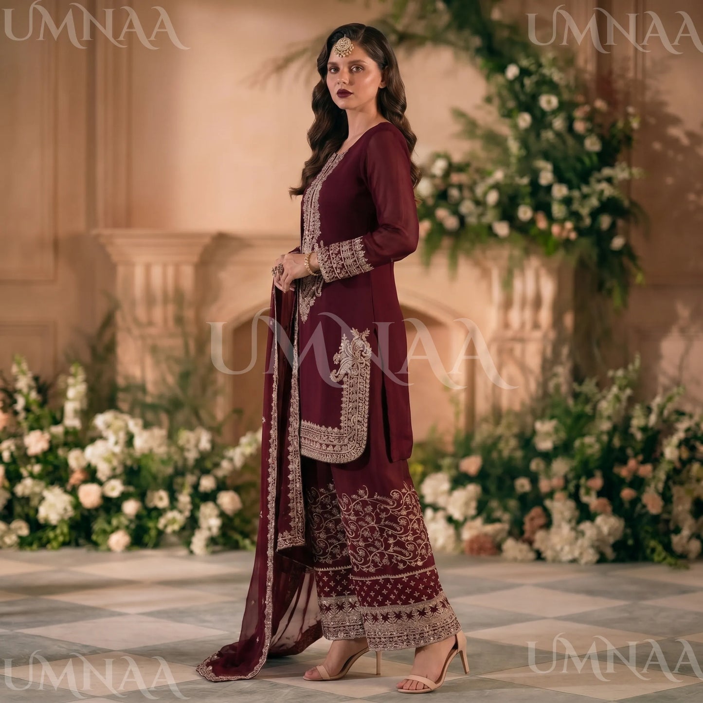 UA-210 Embroidered Chiffon Sharara Festive Collection by umnaa | Ready to Wear Pakistani Asian clothes