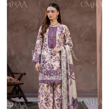 UA-212 Embroidered Printed Slub Poly Lawn Farshi Shalwar Collection by Umnaa | Ready to Wear Pakistani Asian Clothing