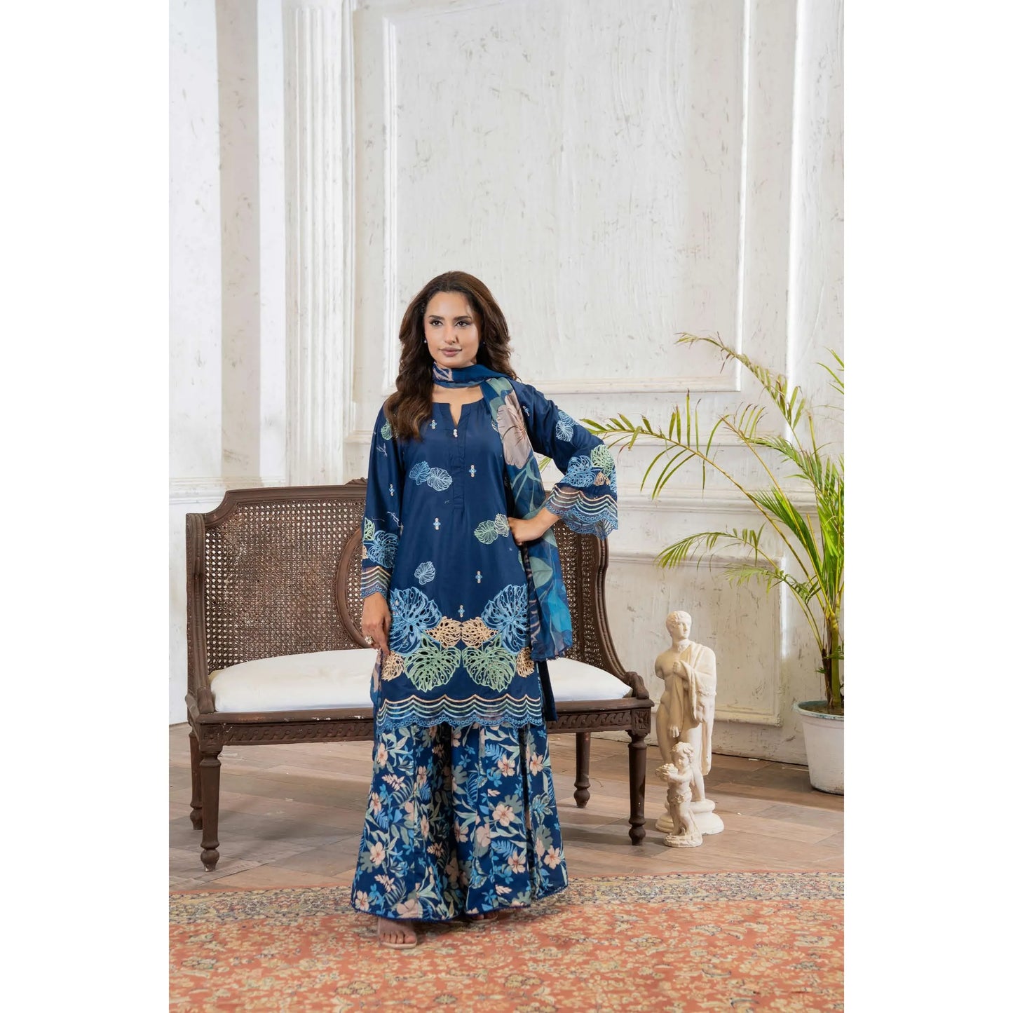 UMRZ-61 "Riwayat" by Rangz Embroidered Cotton with poly Lawn Sharara Festive collection| Ready to Wear Pakistani Asian clothes