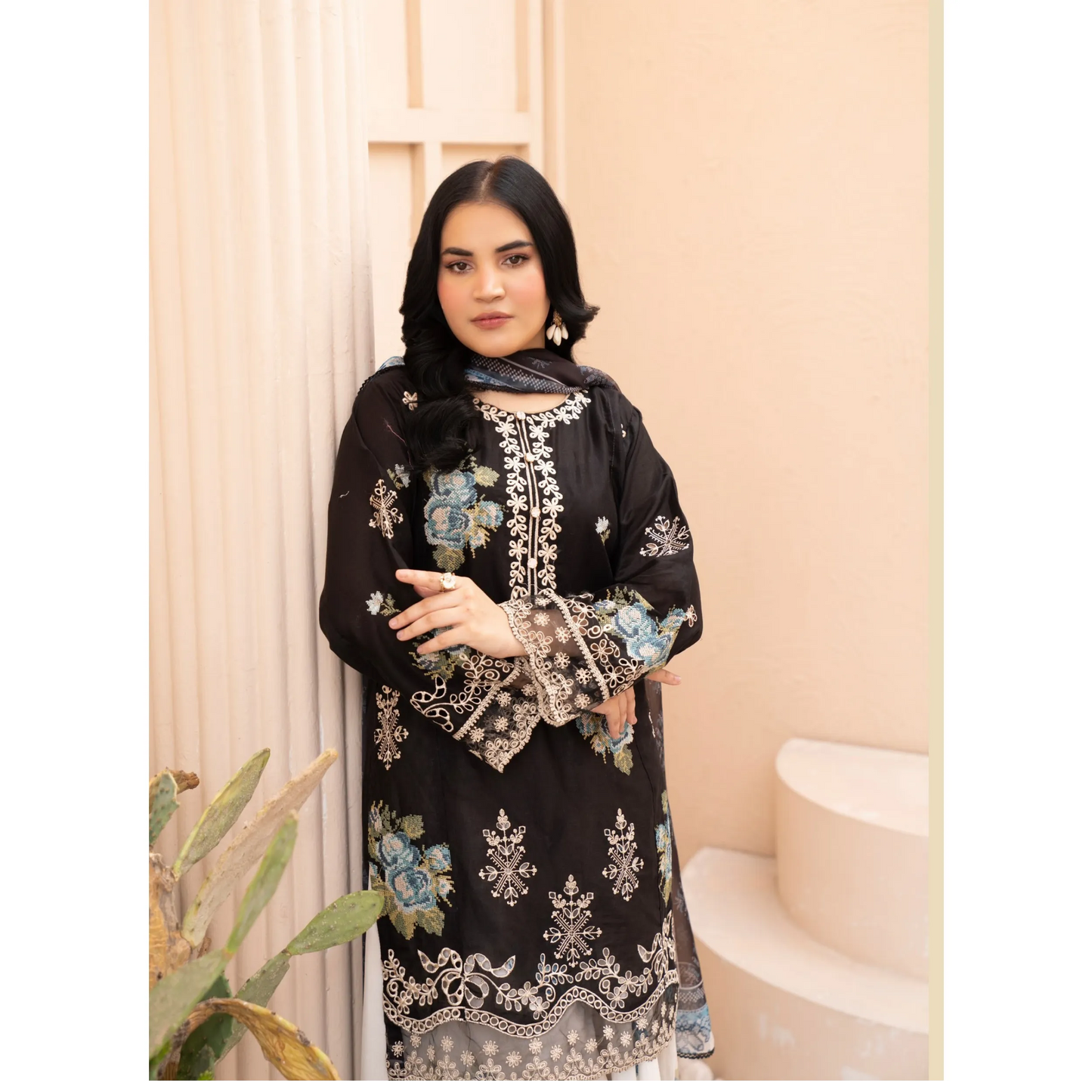 UMRZ-62 "Crimsons" by Rangz Embroidered Cotton with poly Lawn Sharara Festive collection| Ready to Wear Pakistani Asian clothes