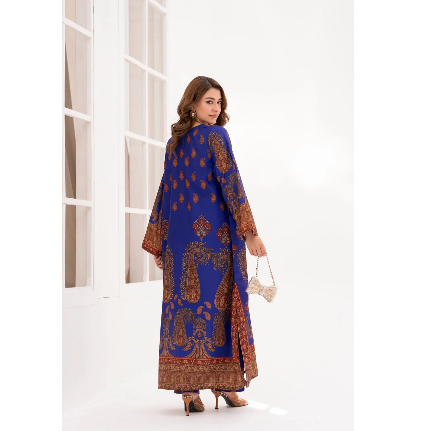 UA-215 " Printed Poly Silk Lawn Kaftan Style Co Ord Set Collection by Umnaa | Ready to Wear Pakistani Asian clothes