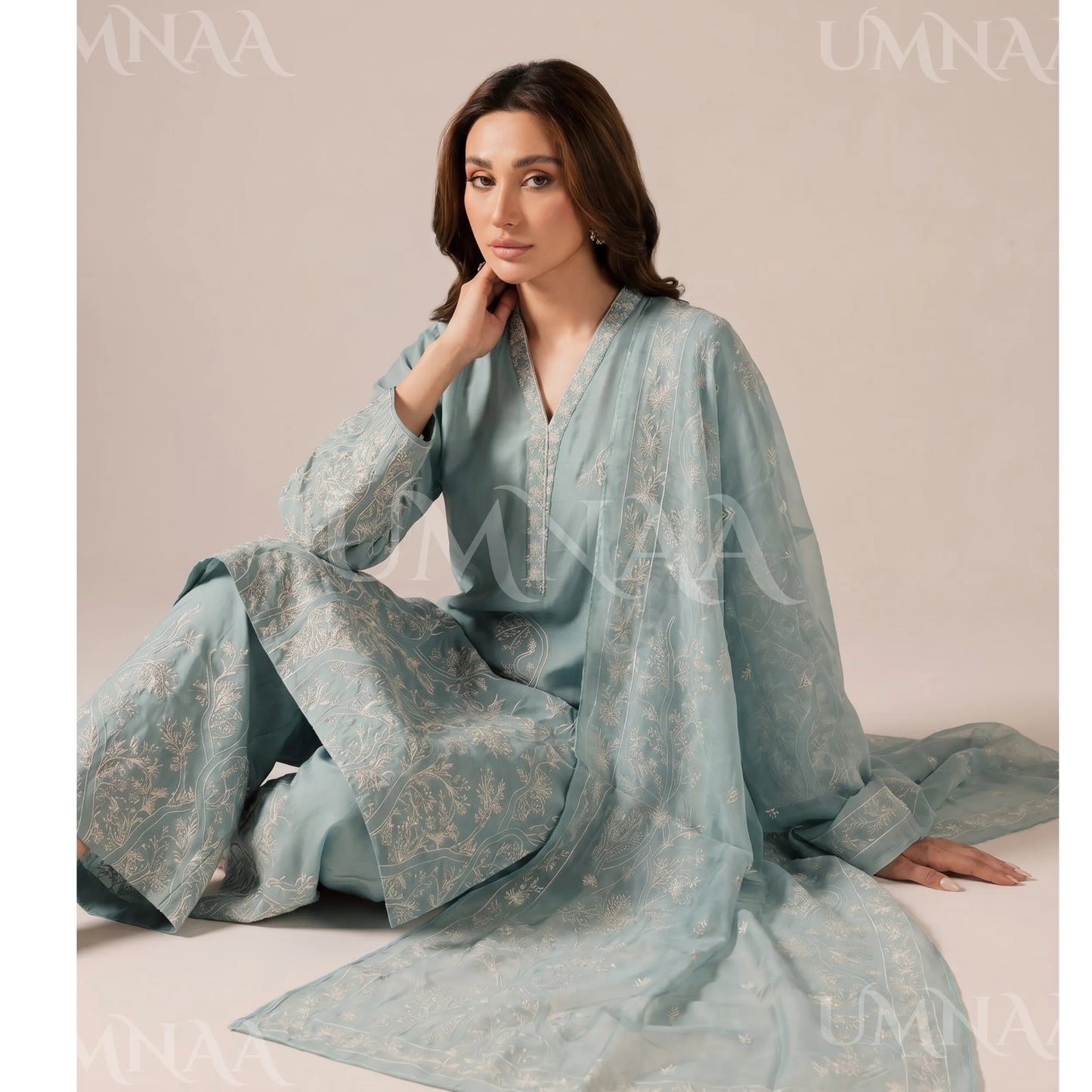 UA-221 Embroidered Cotton Ready to Wear Collection Pakistani Asian Women | 3 Piece Shirt Trouser Duppata by Umnaa