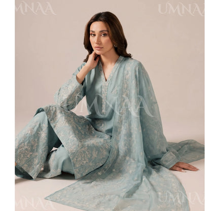 UA-221 Embroidered Cotton Ready to Wear Collection Pakistani Asian Women | 3 Piece Shirt Trouser Duppata by Umnaa