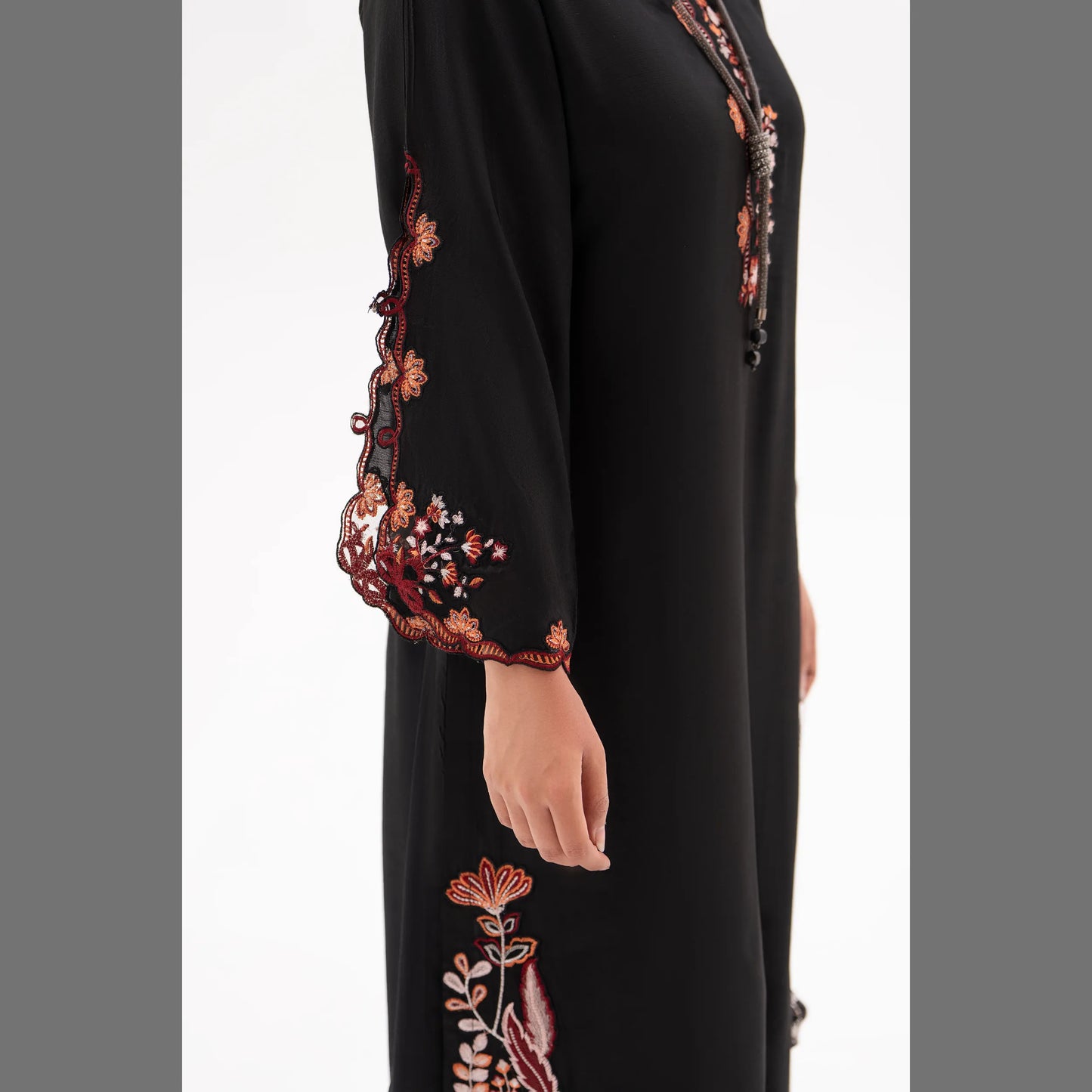 RA-32 MIDNIGHT BLOSSOM Embroidered Raw Silk Long Kaftan Style 2 Piece | Elegant Women's Festive & Formal Wear