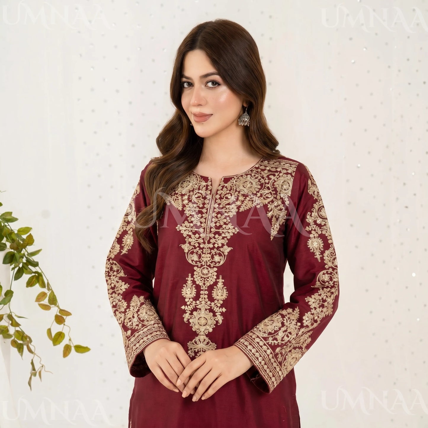 UA-222 Embroidered Cotton Ready to Wear Collection Pakistani Asian Women | 3 Piece Shirt Trouser Duppata by Umnaa