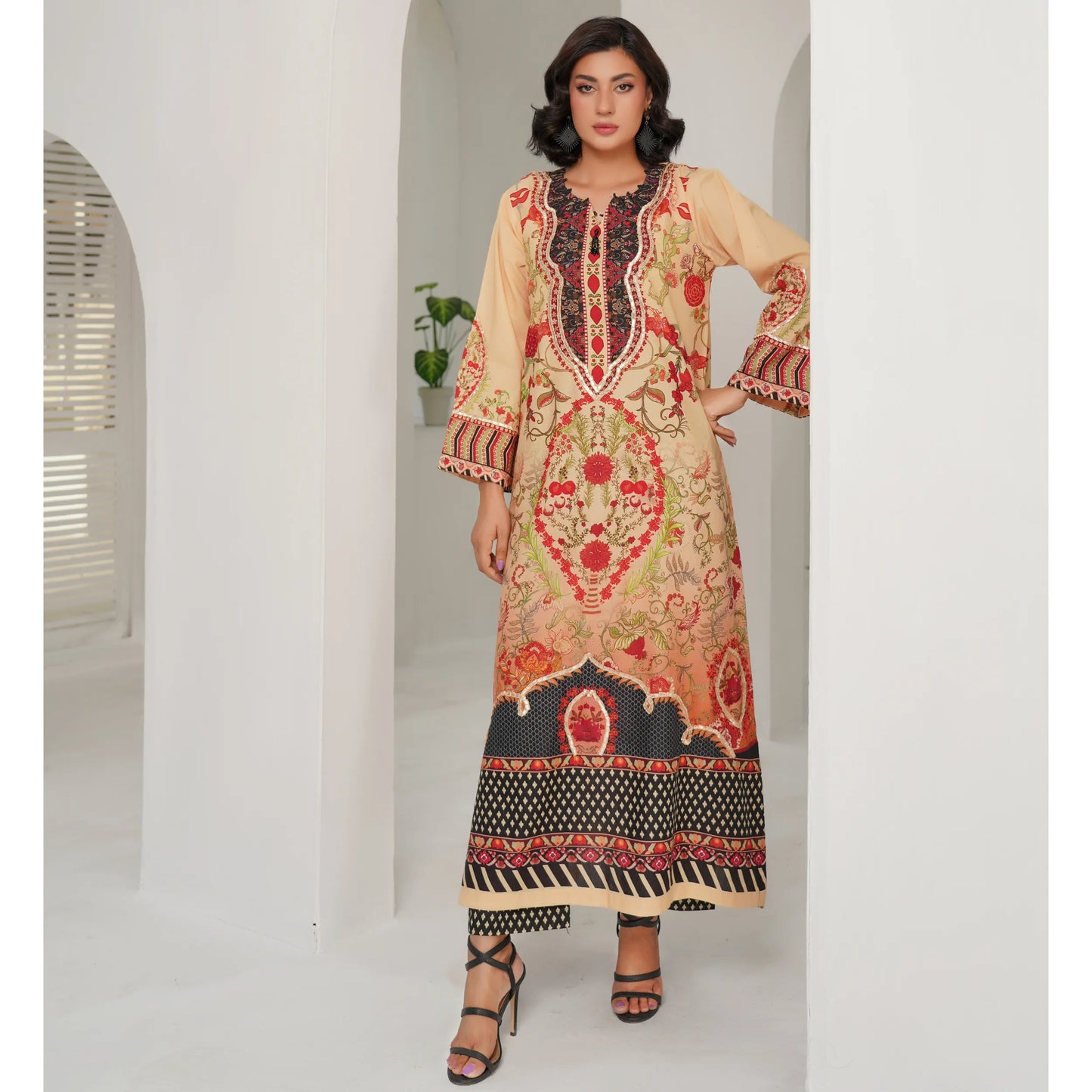 UMS-64 Pakistani Printed Lawn Kaftan Style 2 Piece Suit – Casual Summer Collection by Simrans