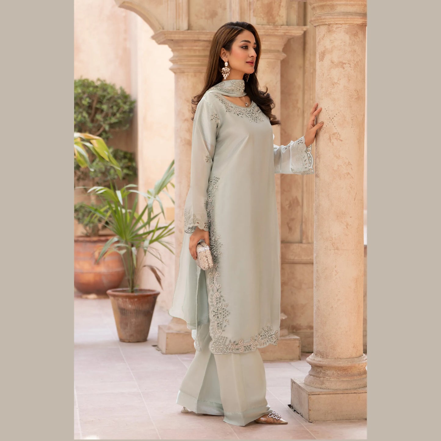 RA-36 Embroidered Sheesha Silk 3 Piece Suit | Premium Embroidered Silk Dress with Dupatta | Women's Party & Festive Wear