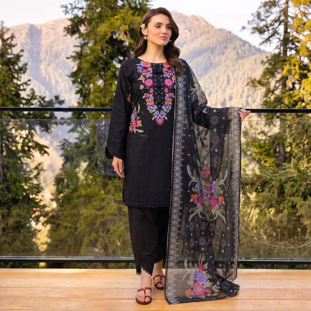 UA-223 Embroidered Cambric Cotton 3 Piece Suit | Tulip Style Shalwar & Printed Dupatta | Soft Summer Collection by Umnaa
