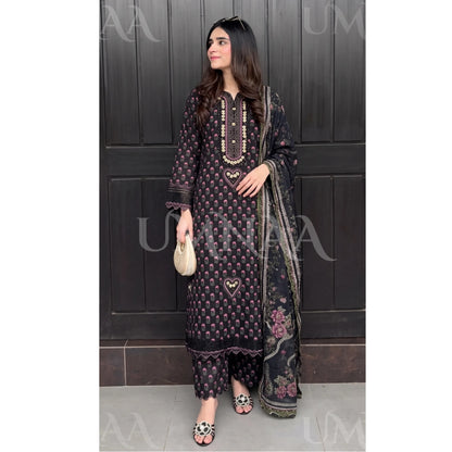 UA-229 Printed Lawn Long Kaftan Style 3  Piece Casual Summer Collection by Umnaa