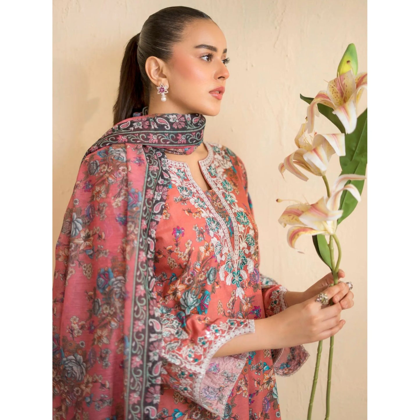 RA-37 Embroidered Printed Lawn Dress with Printed Cotton Silk Dupatta | Women's 3 Piece Summer Suit