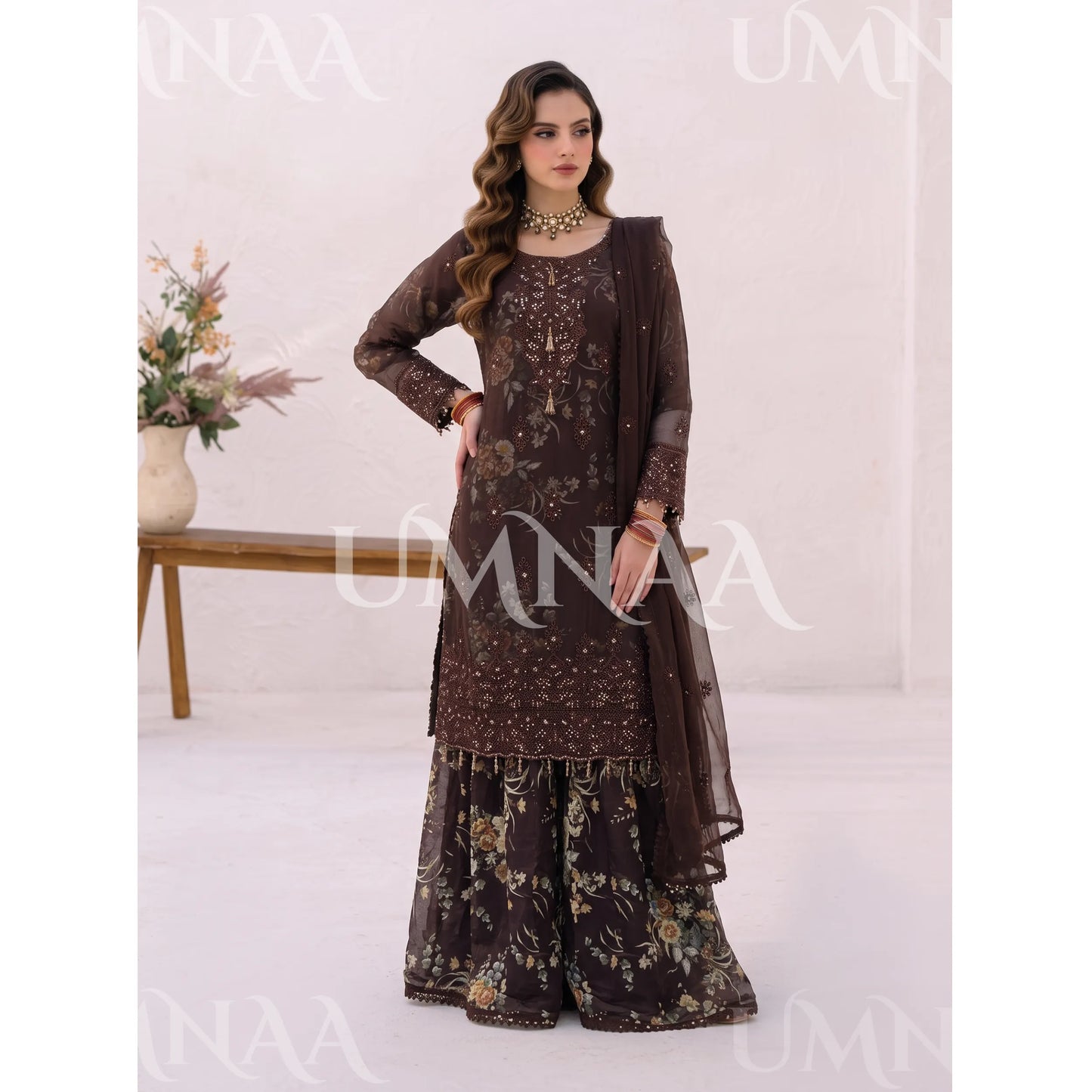 UA-249 Embroidered Chiffon Sharara Collection by Umnaa