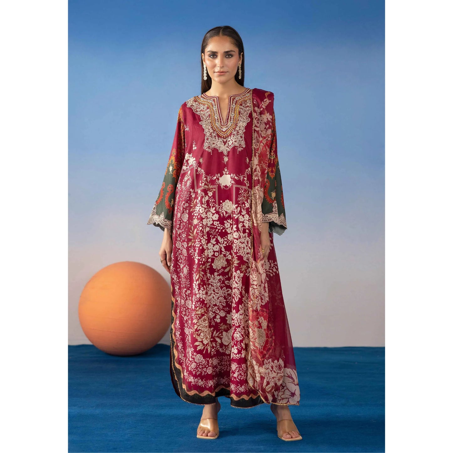 UMS-67 Ethnic Rozana by Simrans Poly Lawn Kaftan Co Ords set