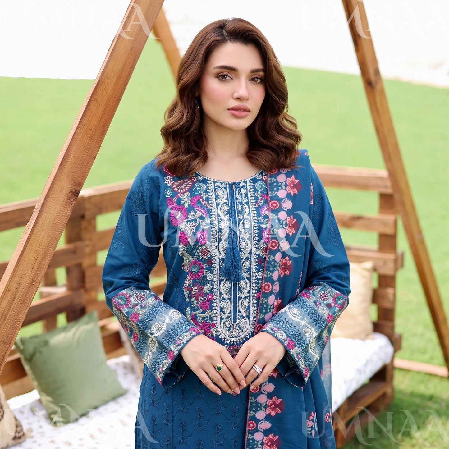 UA-269 Embroidered Cambric Cotton 3 Pc Collection | Umnaa