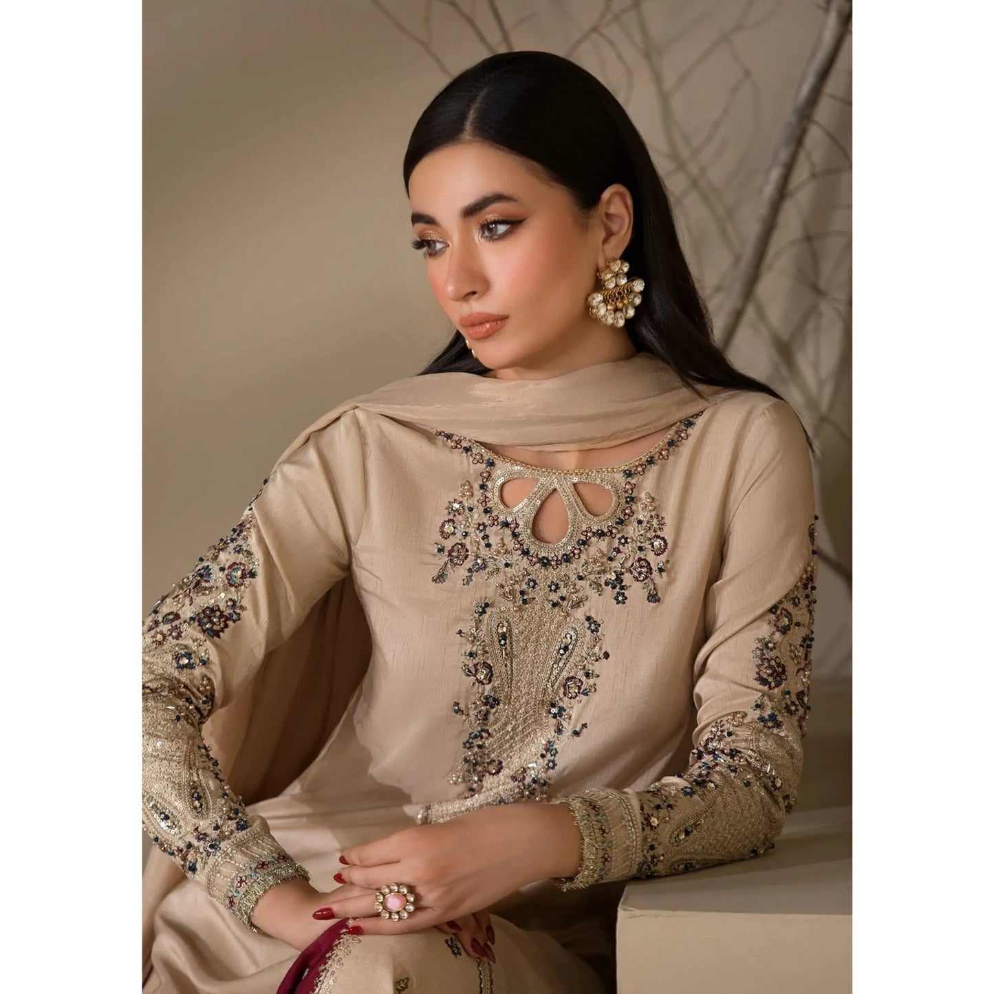 UA-282 Embroidered Raw Silk Luxury Sharara Collection | Umnaa