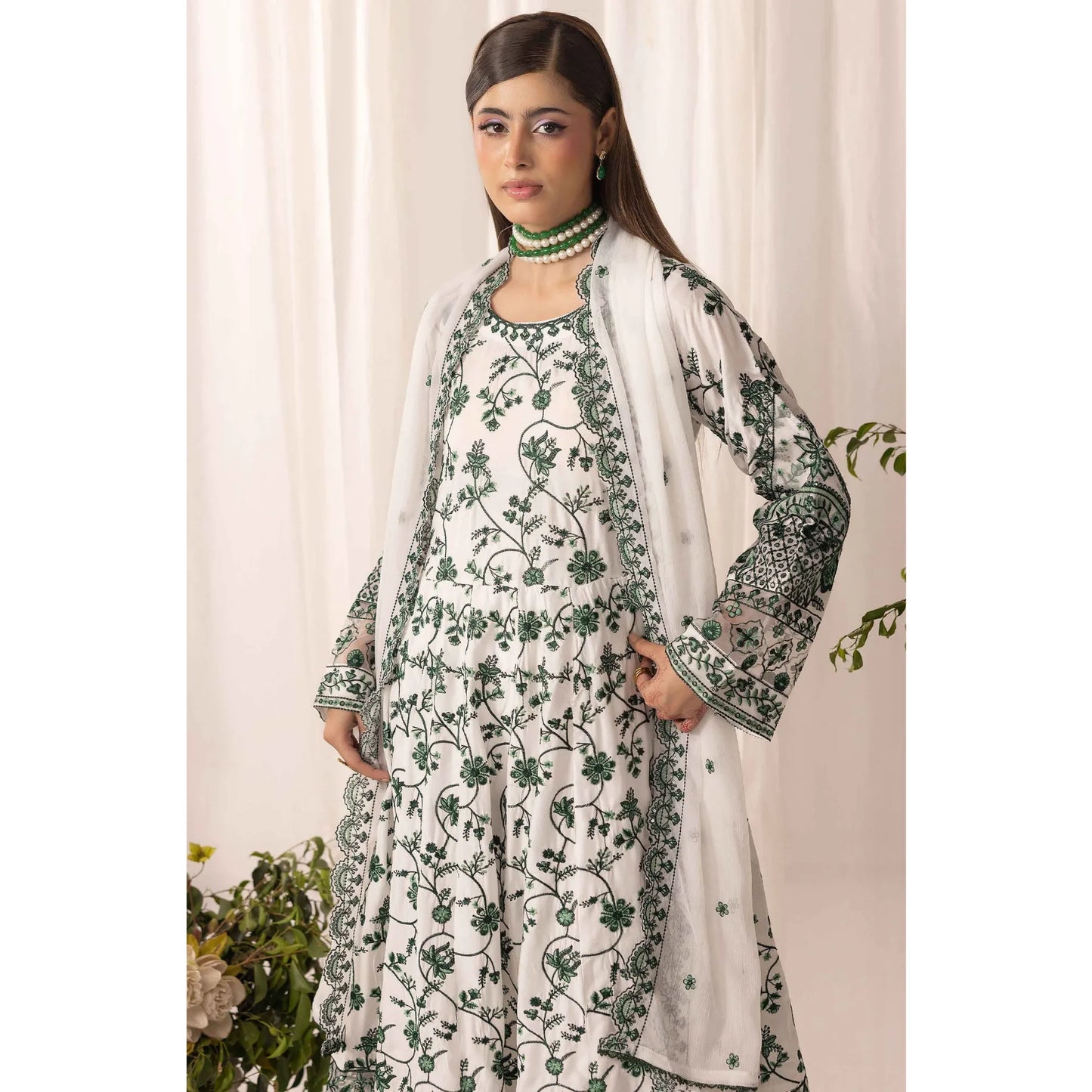 UMS-69 "Aaliya by" Simrans Embroidered Linen frock 3 Pc