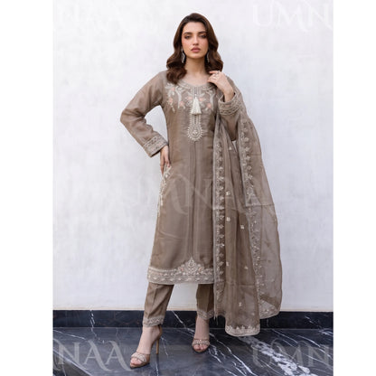 UA-289 Luxury Silk 3-Pc Suit | Embroidered Pakistani Formal Wear
