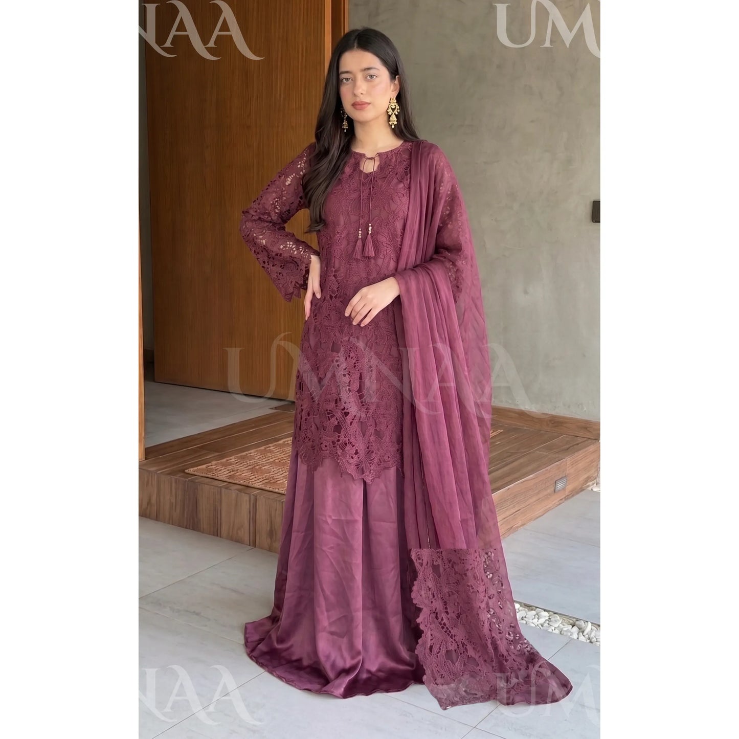 UA-290 Qureshia Silk Sharara 3 Pc | Umnaa