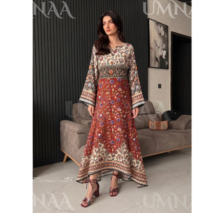 UA-298 Primted Linen Kaftan Style 2 Pc Co-Ord Set | Umnaa