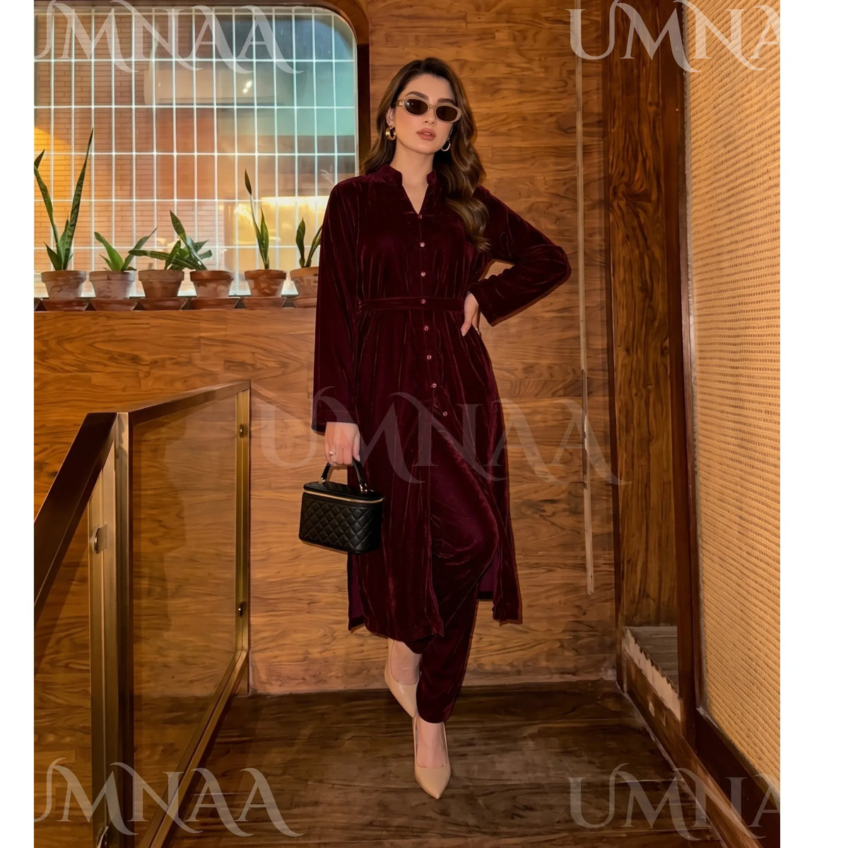 UA-301 Coat Style Velvet Co-Ords 2 Pc | Umnaa