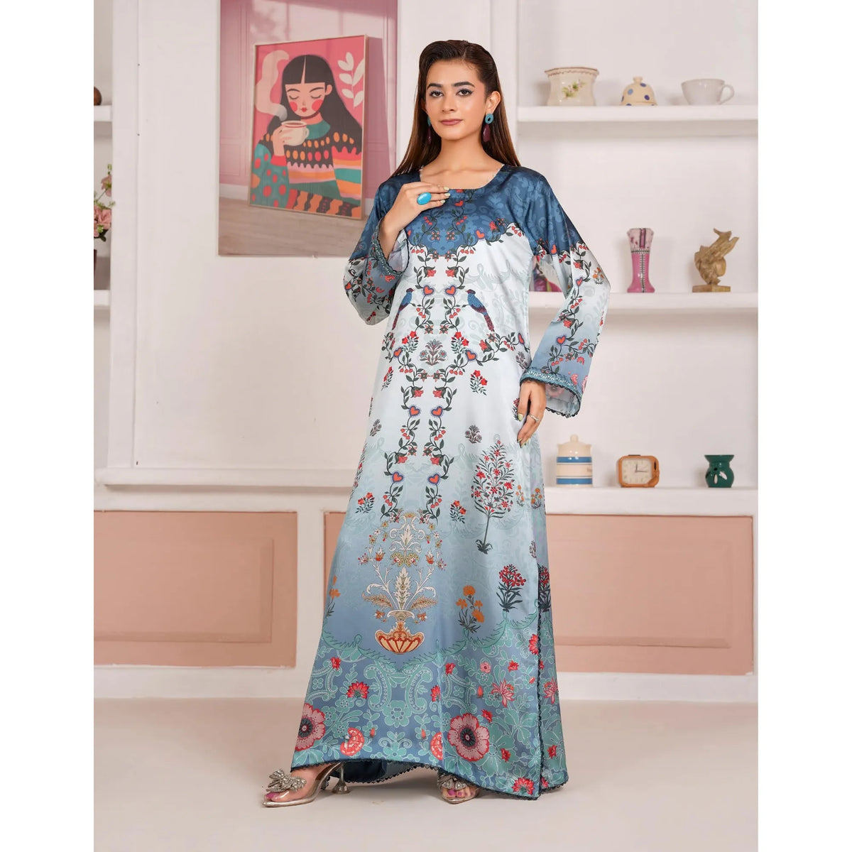 UA-312 Printed Shamooz Silk Printed Kaftan Style Co-Ord Set| Umnaa
