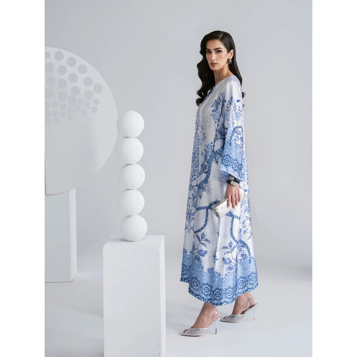 UAL-08 Printed Silk Kaftan with Trouser 2 Pc Set | Ally's