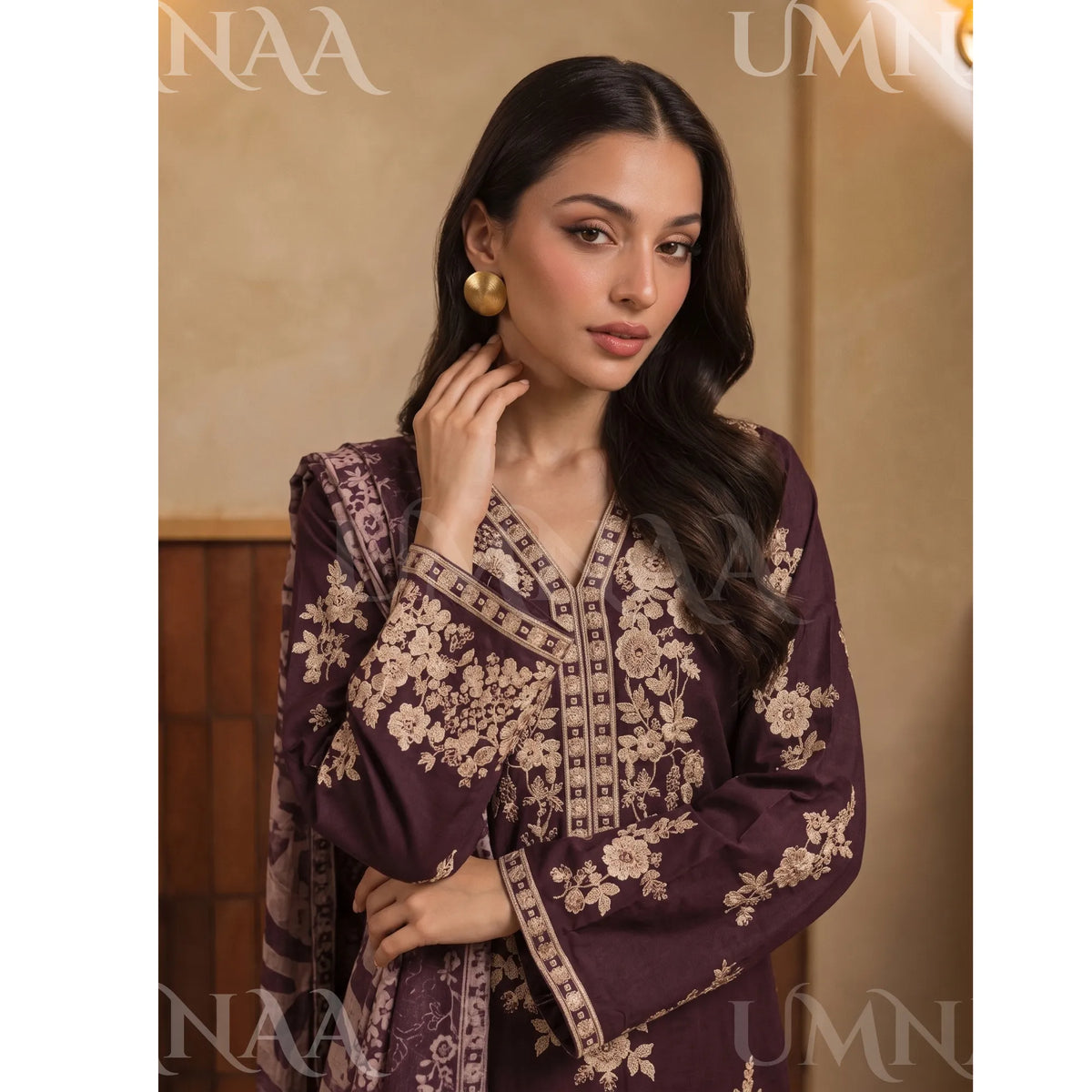 UA-317 Luxury Linen Kaftan Style 3 Pc | Umnaa