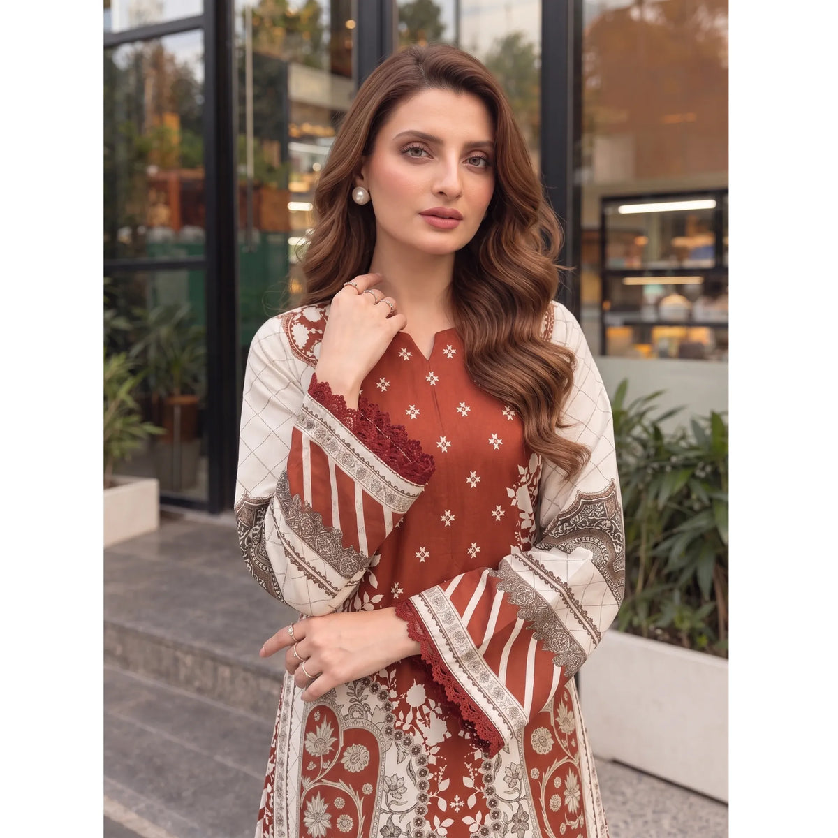 UA-319 Printed Shamooz Silk Kaftan Co-Ords 2 Pc | Umnaa