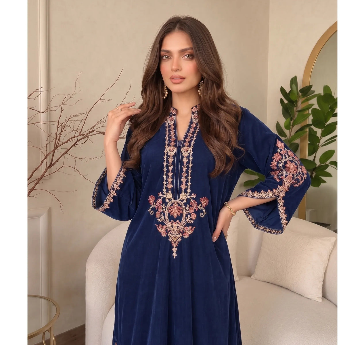 UA-329 Luxury Dhanak Kaftan Co-Ord 2 Pc | Umnaa