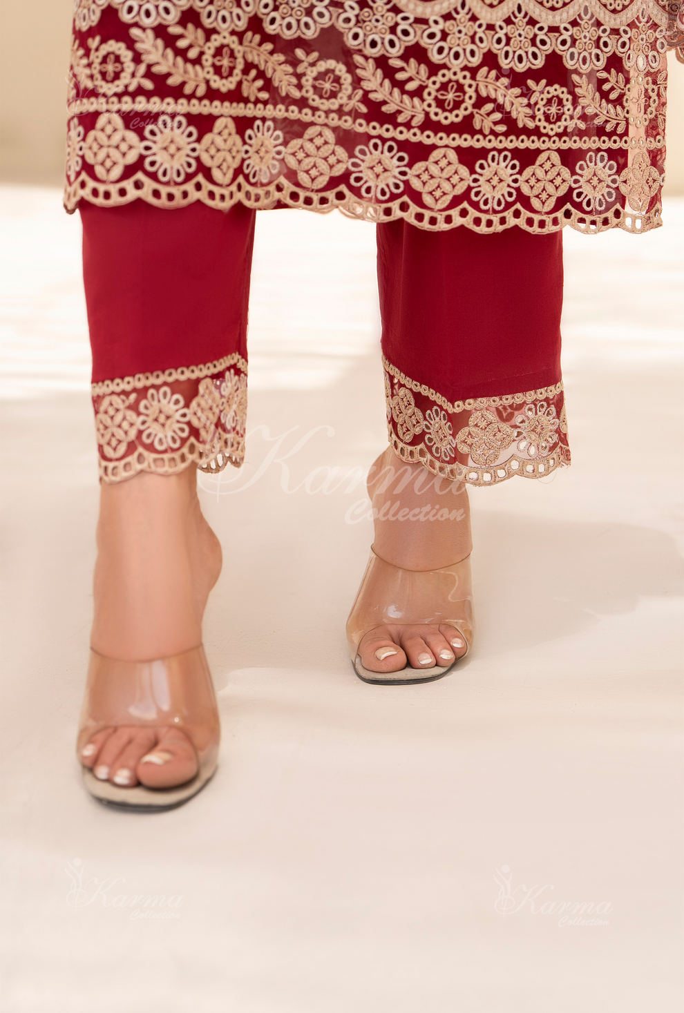 (Blush Red) Chickenkari Cotton Lawn 3 Pc - Karma Collection