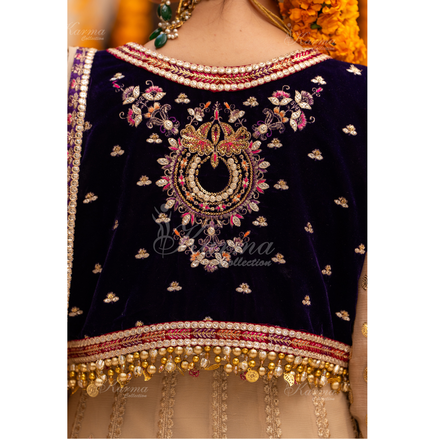 Luxury Embroidered  chiffon long Maxi with velvet jacket | Wedding Collection | karma Collection | UMKC01401