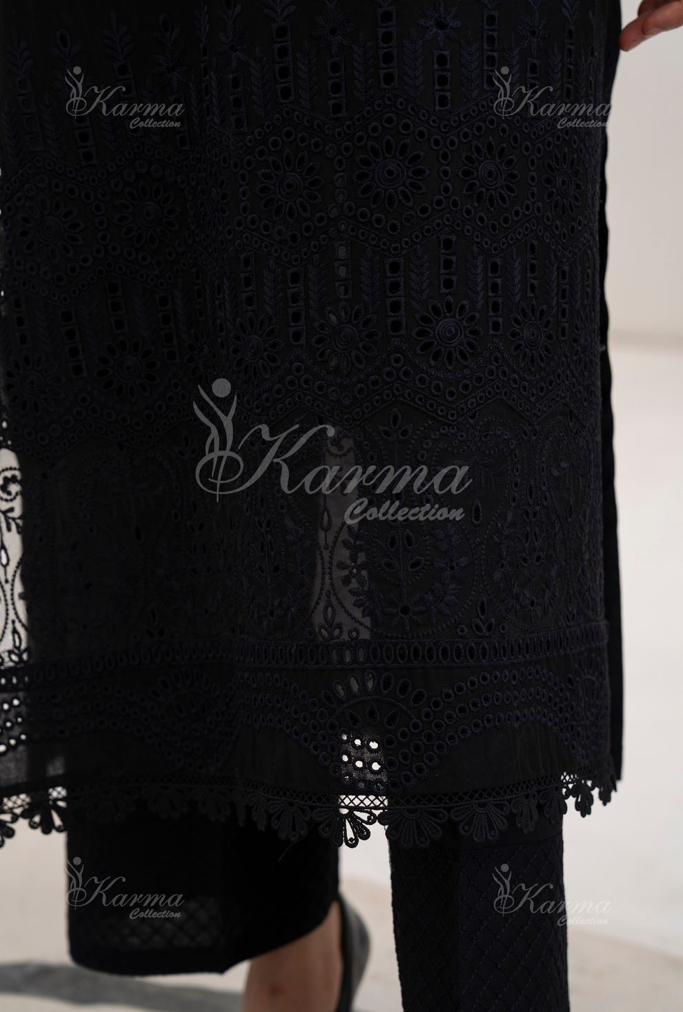 KC- 1389 | Black | 3 Pc | Chikenkari Cotton Lawn | Karma Collection l