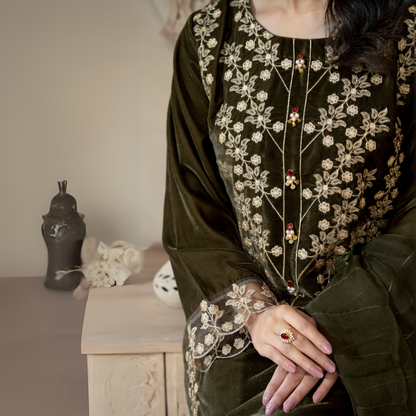 3 Pc Luxury velvet Dress | Winter Collection | Raniya.h | UMRAH01001