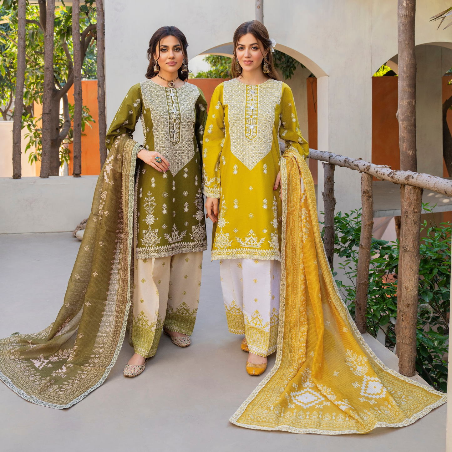 KC-1441 Embroidered Chikenkari Cambric Cotton Farshi Shalwar Ready to Wear 3 Pc - Karma Collection