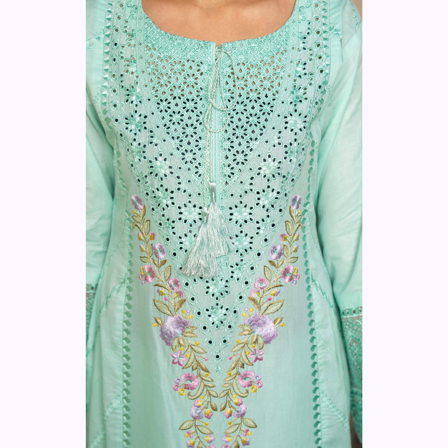 UKC-25 Embroidered Chikenkari Cambric Cotton Ready to Wear 3 Pc - Karma Collection