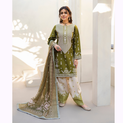 KC-1441 Embroidered Chikenkari Cambric Cotton Farshi Shalwar Ready to Wear 3 Pc - Karma Collection