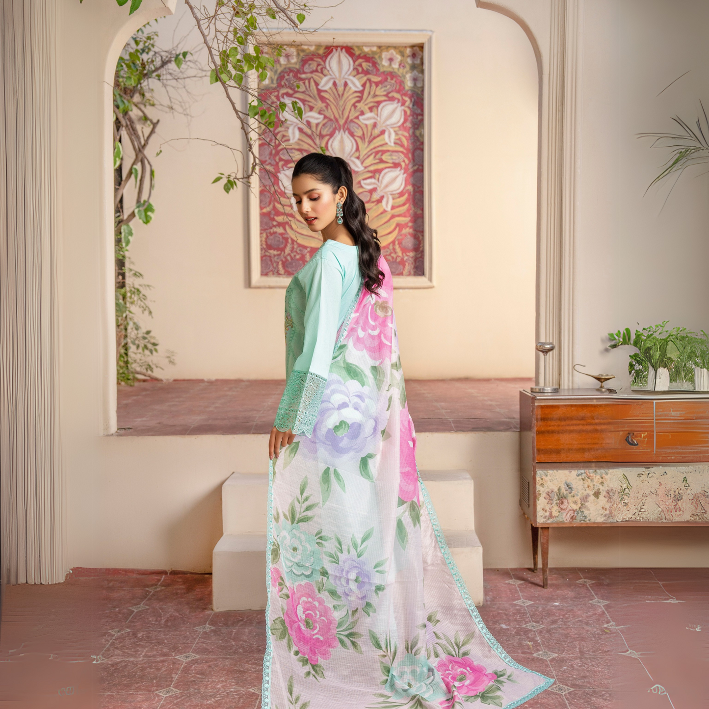 UKC-25 Embroidered Chikenkari Cambric Cotton Ready to Wear 3 Pc - Karma Collection