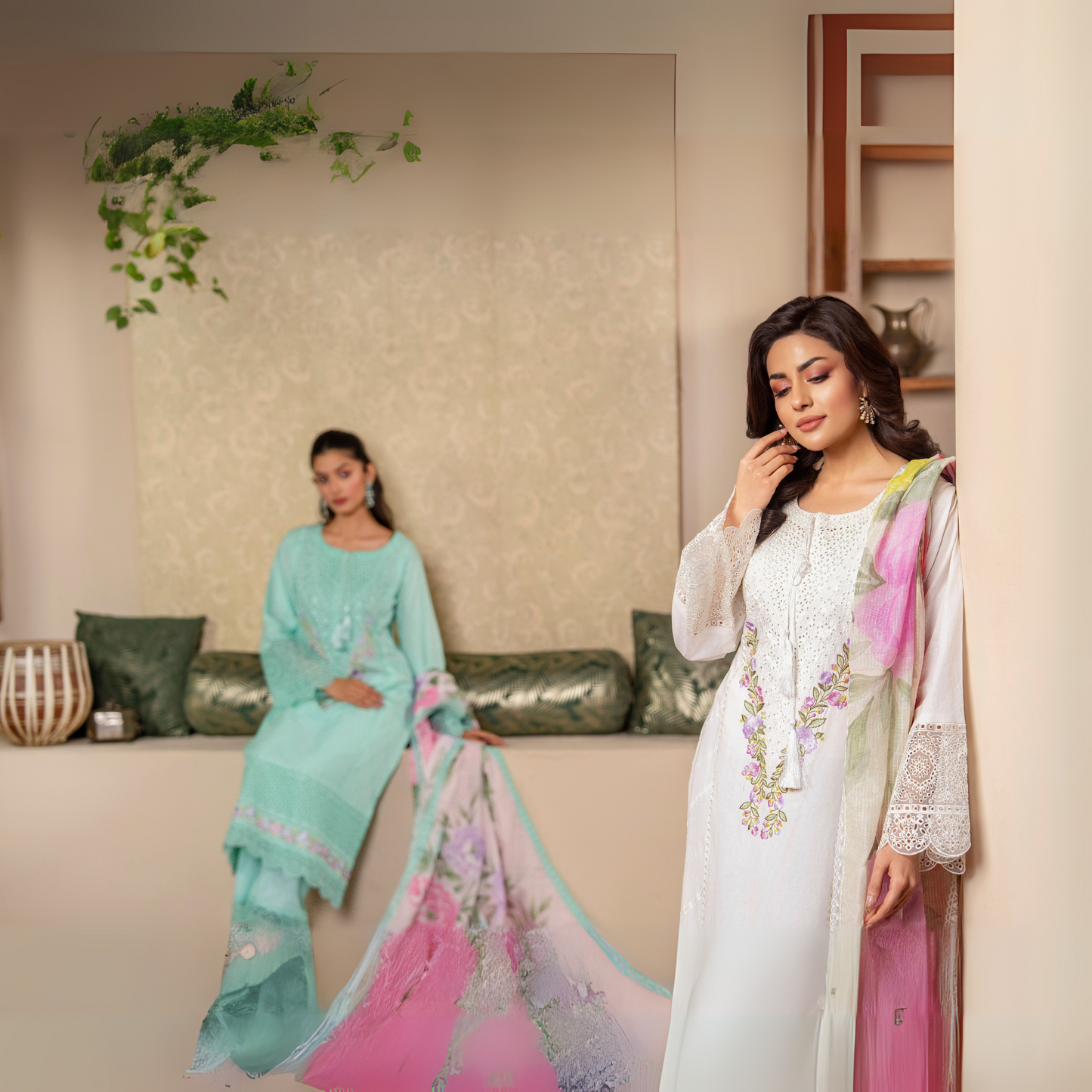 UKC-25 Embroidered Chikenkari Cambric Cotton Ready to Wear 3 Pc - Karma Collection