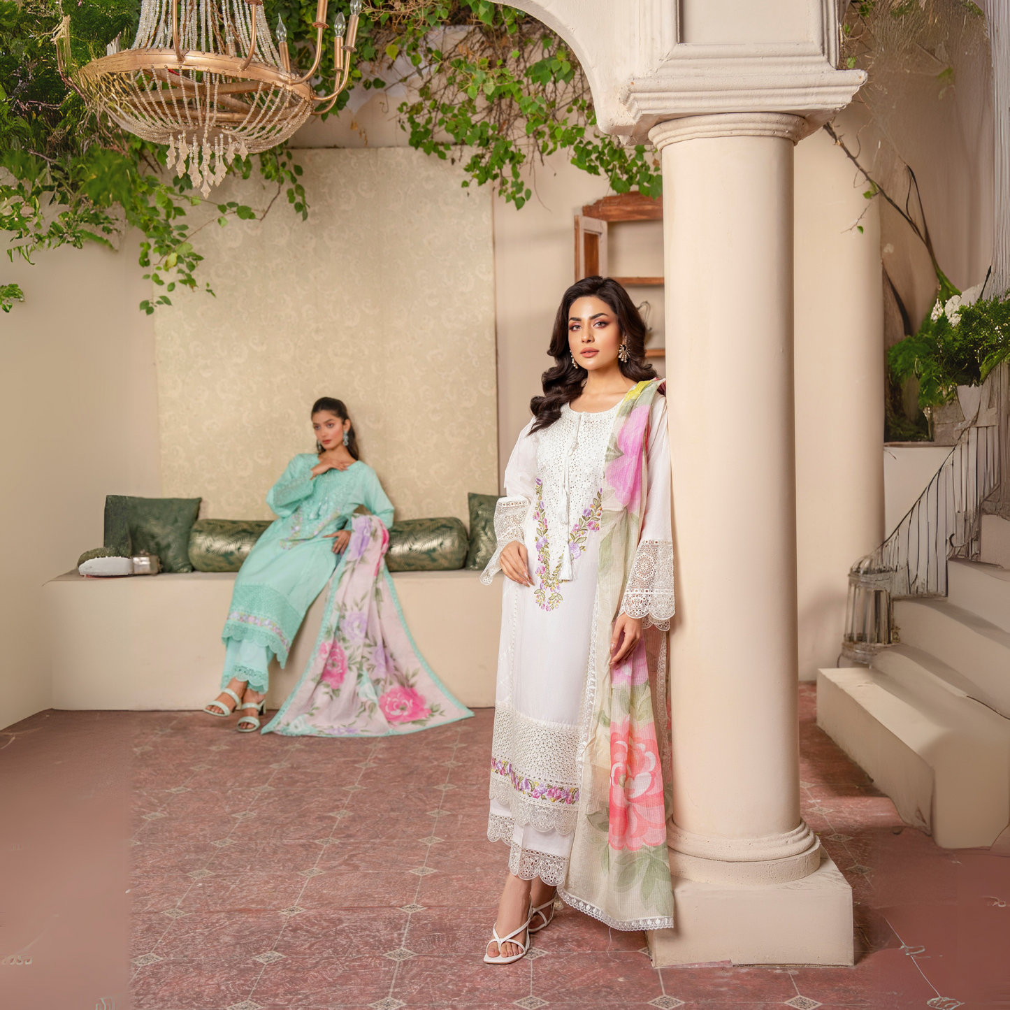 UKC-25 Embroidered Chikenkari Cambric Cotton Ready to Wear 3 Pc - Karma Collection