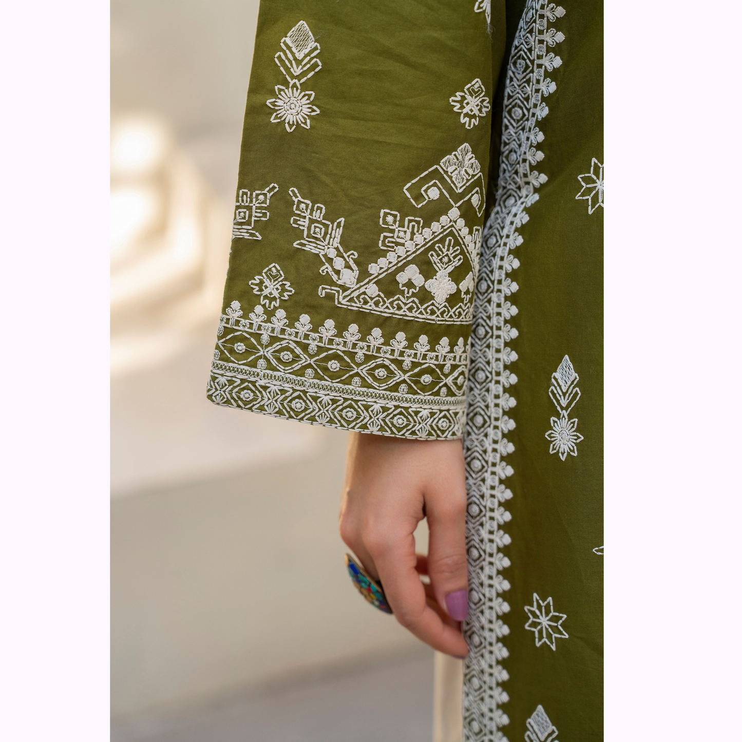 KC-1441 Embroidered Chikenkari Cambric Cotton Farshi Shalwar Ready to Wear 3 Pc - Karma Collection