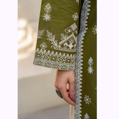 KC-1441 Embroidered Chikenkari Cambric Cotton Farshi Shalwar Ready to Wear 3 Pc - Karma Collection