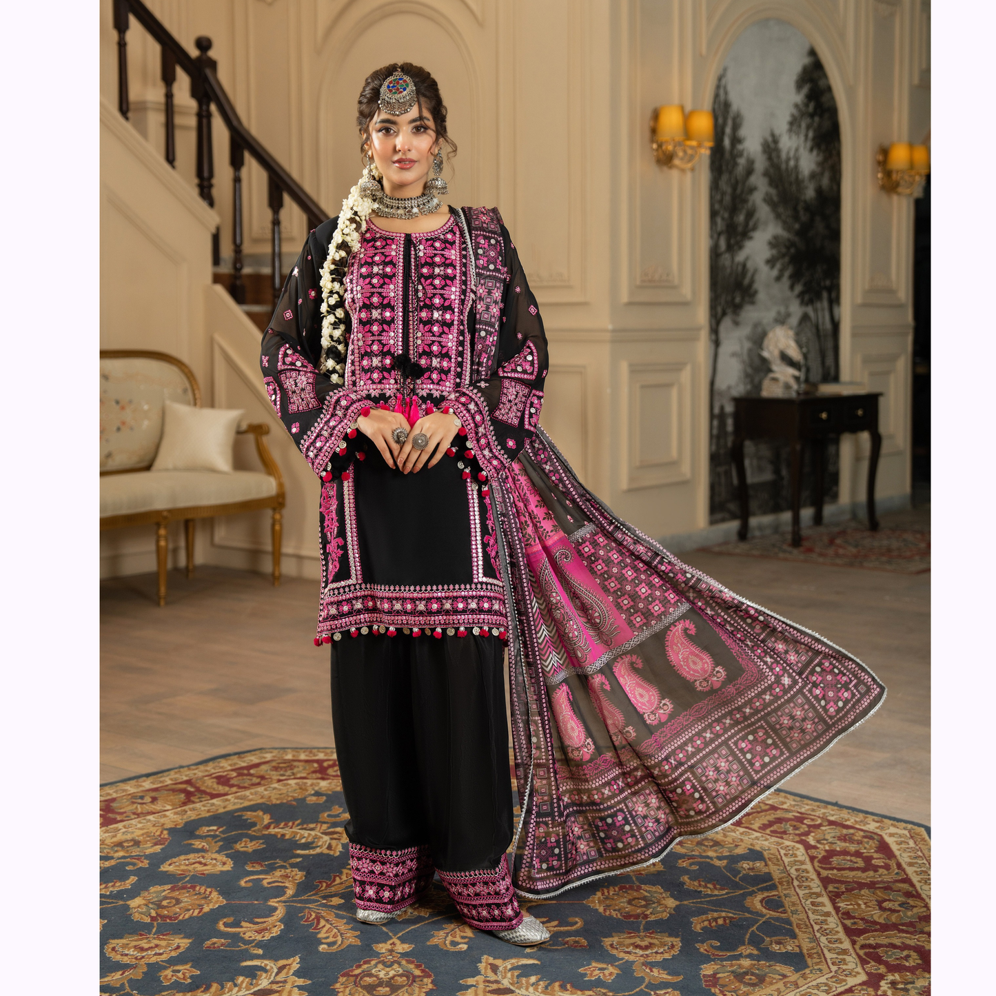 F-470 Embroidered Georgette Farshi Shalwar Collection by karma Collection